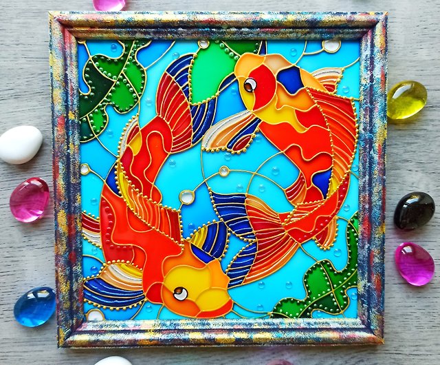 Koi fish painting Rainbow stained glass home decor Hand painted fish wall  art - Shop zorkavenera Wall Décor - Pinkoi