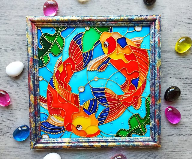 Koi Fish Painting Rainbow Stained Glass Home Decor Hand Painted Fish Wall  Art - Shop Zorkavenera Wall Décor - Pinkoi