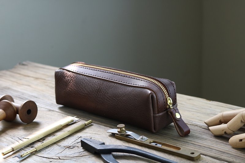 Gentleman Limited 3.0-Pencil Case/Pencil Case/Storage Bag (Brown) - กล่องดินสอ/ถุงดินสอ - หนังแท้ สีนำ้ตาล
