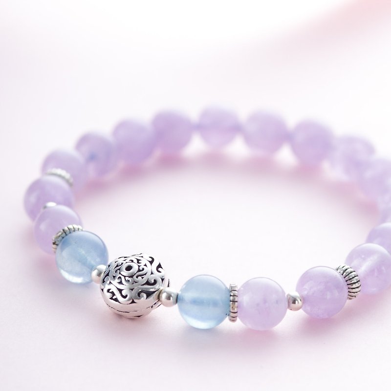Lavender Amethyst, Aquamarine, 925 Sterling Silver Enamel Natural Gemstone Cryst - Bracelets - Crystal Purple