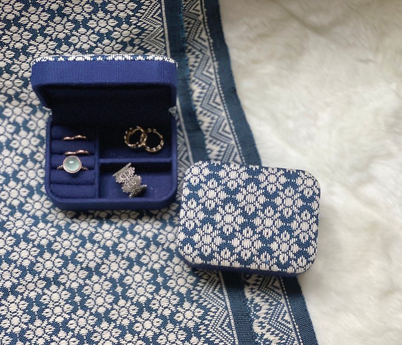 Mini Travel Jewellery Box (Pikun Flower) - Other - Cotton & Hemp Blue
