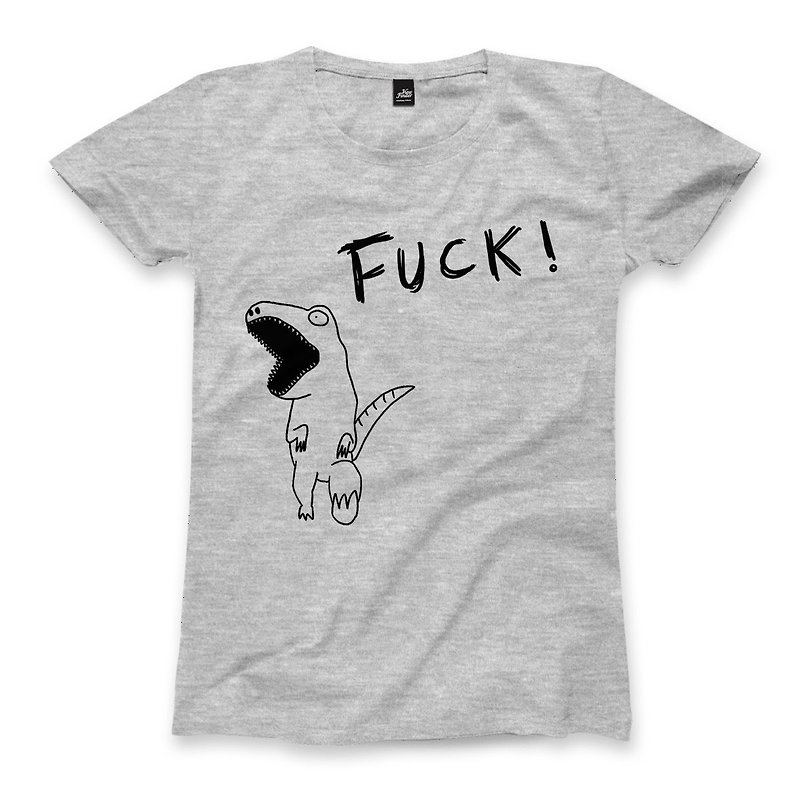 Screaming Dinosaur - Dark Grey - Female T-shirt - เสื้อยืดผู้หญิง - ผ้าฝ้าย/ผ้าลินิน ขาว
