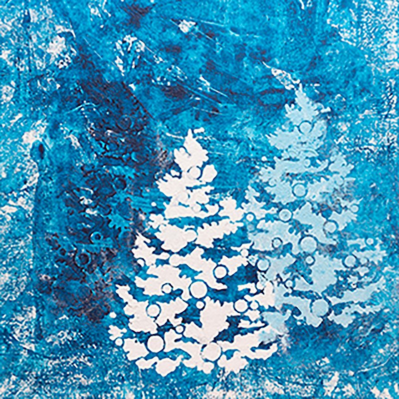 Pine Painting Holiday Tree Original Art  Sequoia Winter Pattern Artwork Alaska - โปสเตอร์ - วัสดุอื่นๆ สีน้ำเงิน