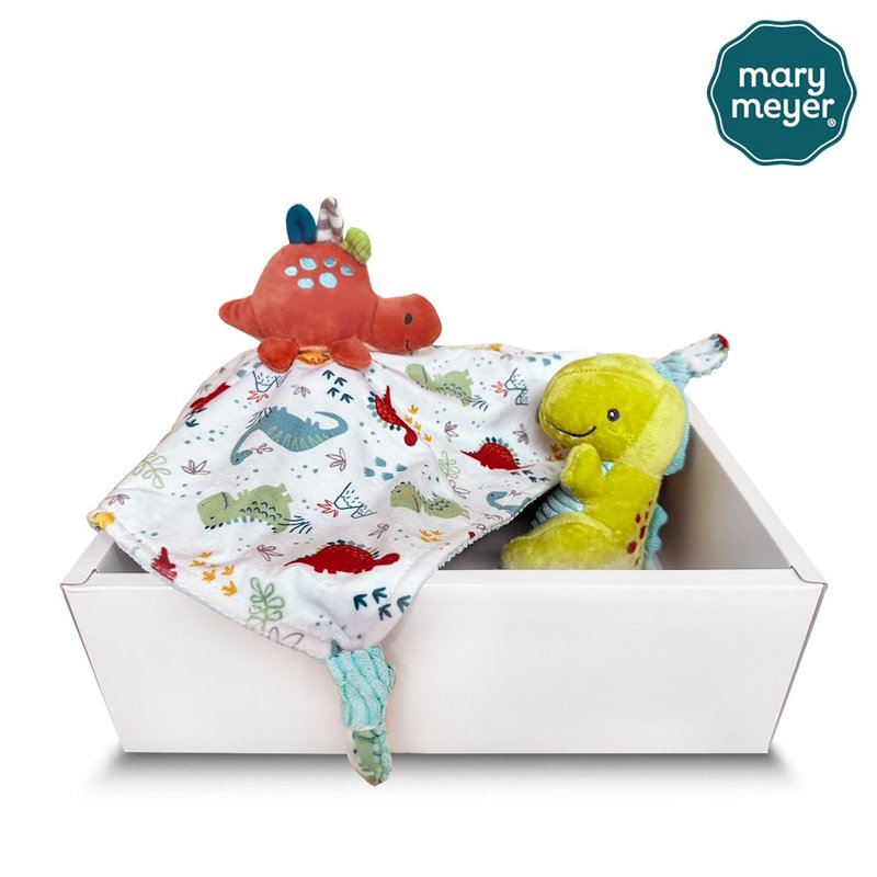 Fast shipping [MaryMeyer] Dinosaur classic gift box (hand rattle + comfort towel) - Baby Gift Sets - Cotton & Hemp Green