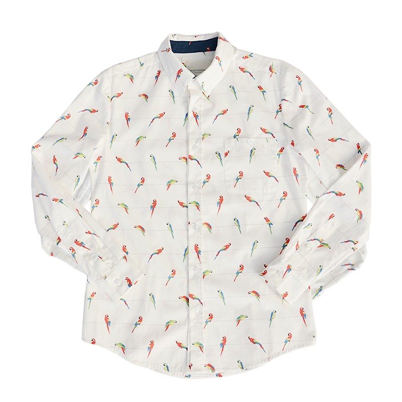 Parrot full print shirt - เสื้อเชิ้ตผู้ชาย - ผ้าฝ้าย/ผ้าลินิน ขาว