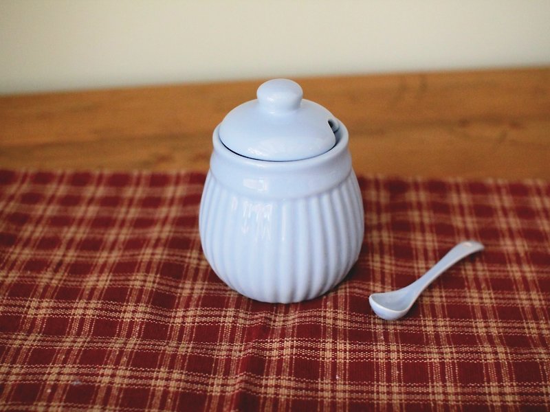 デンマーク語IB Laursen Spice Jar / Sugar Jar（スカイブルー）、小皿付 - 調味料入れ - 陶器 