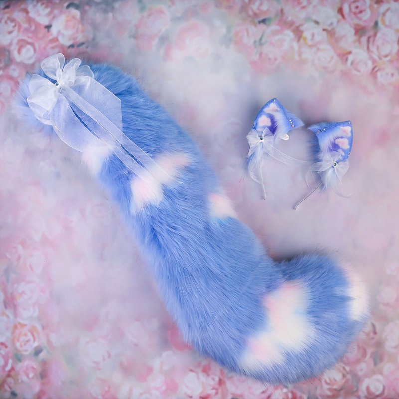 Cloudy Kitten Ears and Tail Set - 髮夾/髮圈 - 其他人造纖維 粉紅色