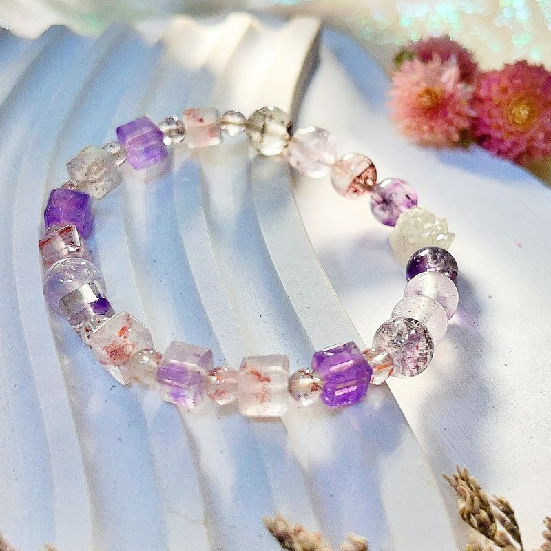 【七彩天使|靈魂專屬寶物|水晶手環】超七三輪骨幹|天使水光水晶 - 手鍊/手環 - 水晶 多色