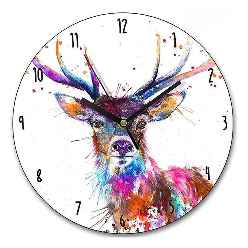 WRAPTIOUS / handmade wooden clock / splash-ink rainbow stag - Clocks - Wood Multicolor