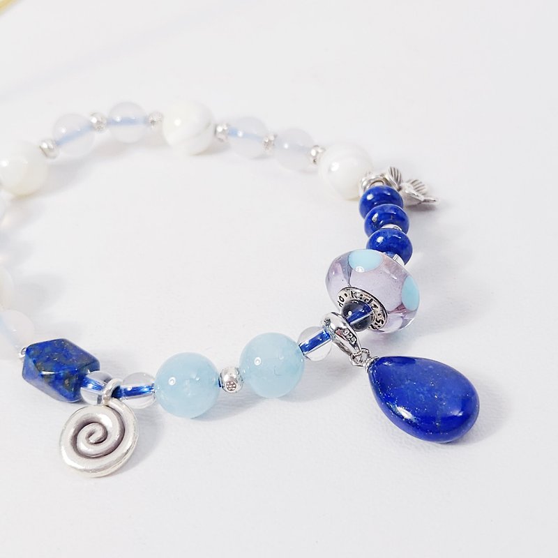 Natural gem snow glazed aquamarine sapphire bracelet custom gift lover fortune - Bracelets - Gemstone Blue
