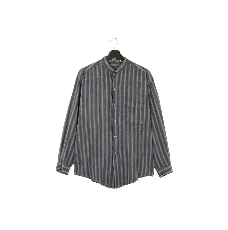 Back to Green :: Multicolor Striped Shirt Zhongshan Collar // vintage shirt - เสื้อเชิ้ตผู้ชาย - ผ้าฝ้าย/ผ้าลินิน 