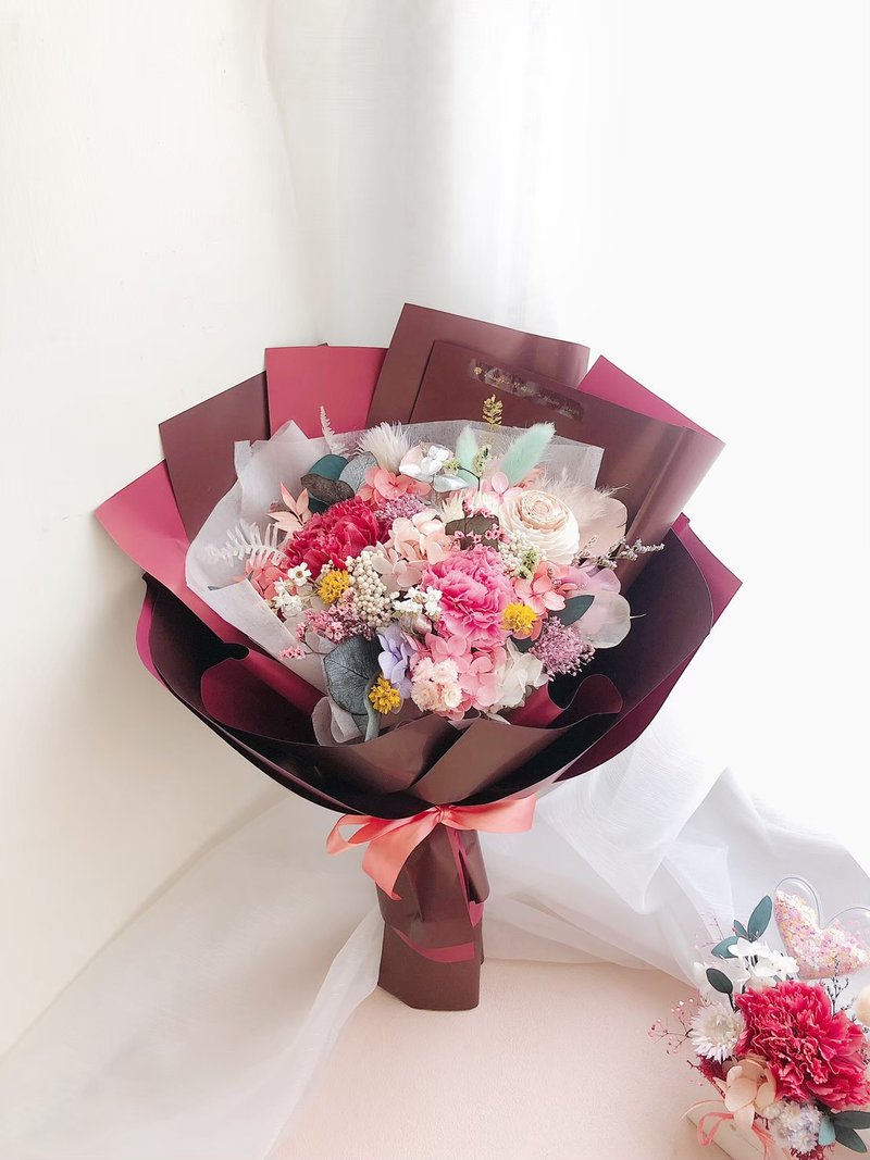 永生花 永生玫瑰花 康乃馨花束 母親節禮物 永生花束 生日禮物 - 乾燥花/永生花 - 植物．花 粉紅色