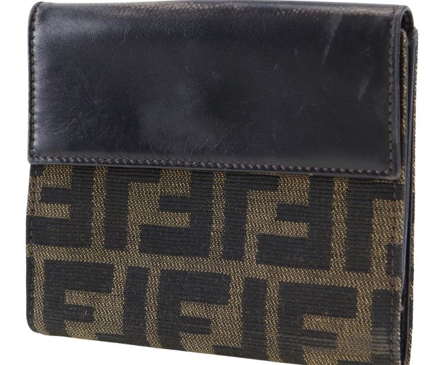 Fendi 二つ折り財布 キャンバス 日本直送】フェンディ FENDI 二つ折り財布 キャンバス × レザー