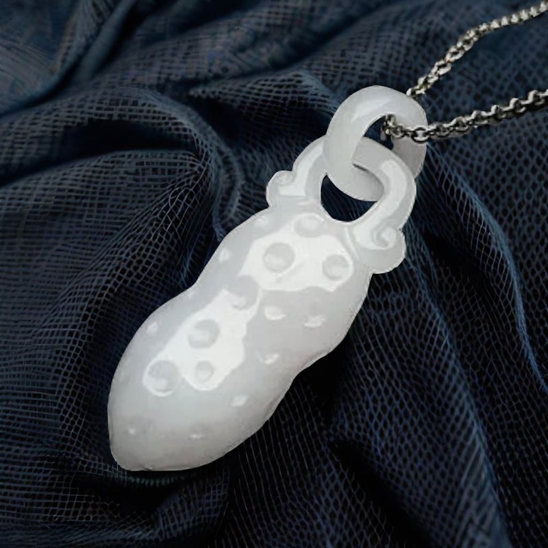 冰糯種翡翠花生項鍊 | 天然緬甸玉翡翠A貨 | 送禮 - 項鍊 - 玉石 白色