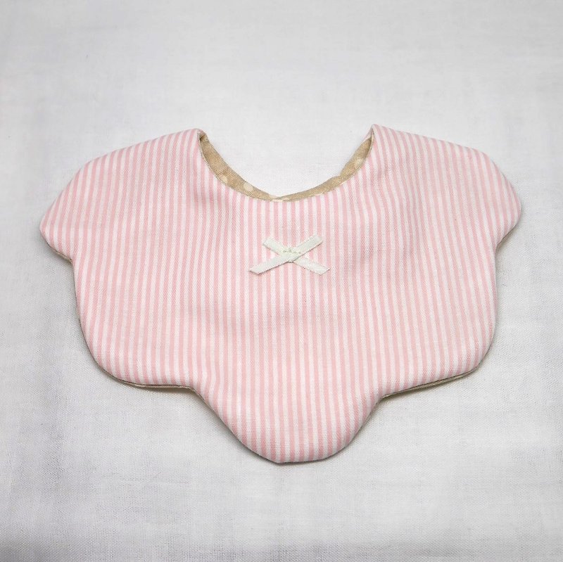 Japanese Handmade 8-layer-gauze Baby Bib / stripe pink - ผ้ากันเปื้อน - ผ้าฝ้าย/ผ้าลินิน สึชมพู