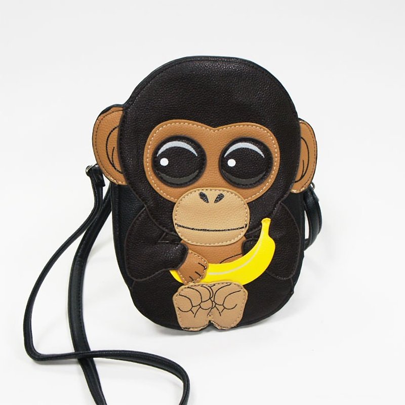Little Monkey Holds Banana Childlike Crossbody Bag/Animal Bag- Cool Le Village - กระเป๋าแมสเซนเจอร์ - หนังเทียม สีนำ้ตาล