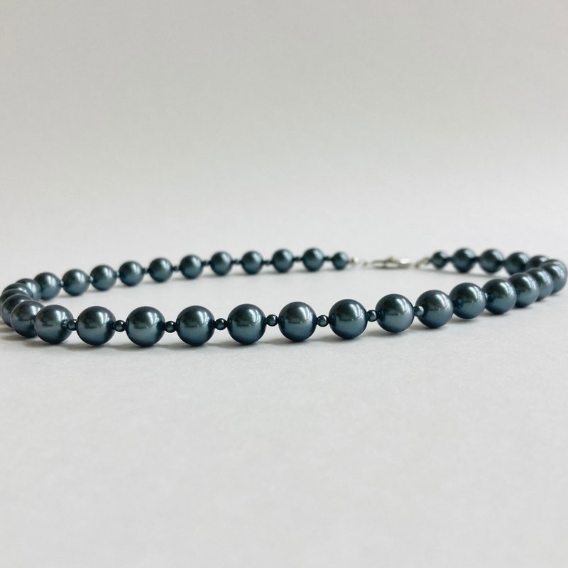 [Special price] Shell pearl necklace/8mm approx. 41cm/Navy black/R/made in Japan - Necklaces - Shell Gray