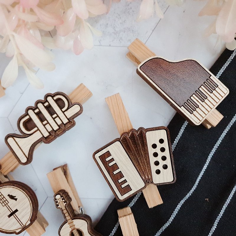 [Teacher’s Day Gift] Wooden Musical Instruments Small Wooden Clip Storage Memo Office Small Objects Stationery - Other - Wood 
