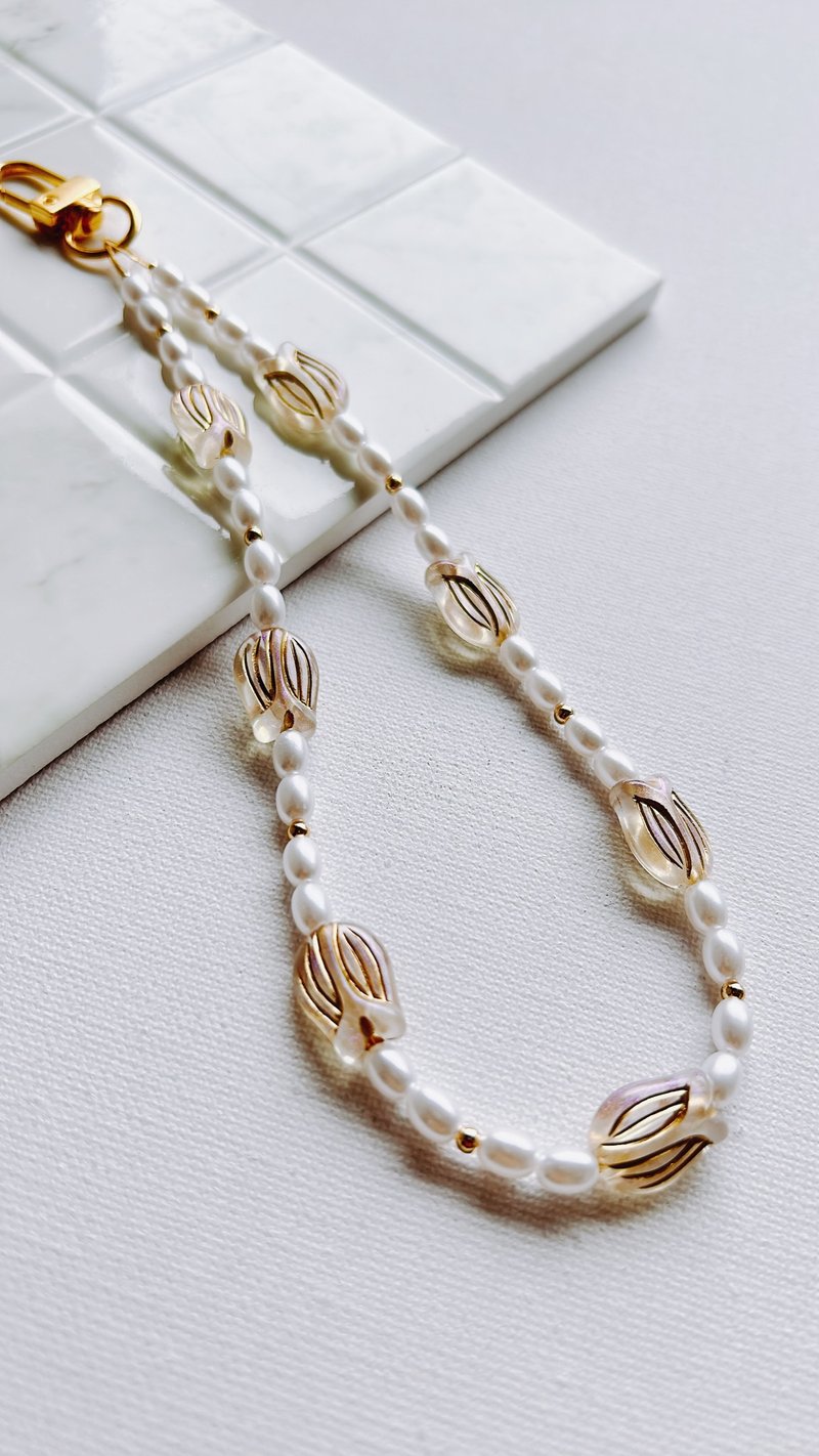 Iris pearl mobile phone strap mobile phone lanyard mobile phone case anti-fall chain - Phone Accessories - Plastic Gold