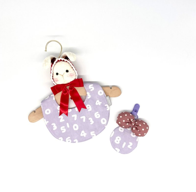 [Little Bear Bibi] Pink and Purple Digital Sixfold Yarn Bow Bib Peace Amulet Set - ผ้ากันเปื้อน - ผ้าฝ้าย/ผ้าลินิน สีม่วง