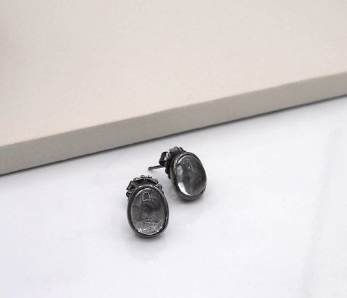 CASO JEWELRY Handmade Boro glass earring - drop - black ru plated , CASO jewelry