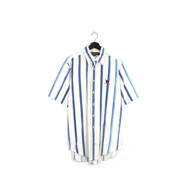 Back to Green- 條紋襯衫 POLO 水藍 /vintage shirts - 男襯衫/休閒襯衫 - 棉．麻 