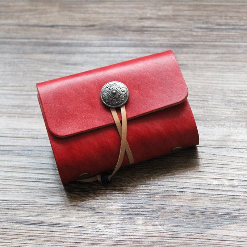 Exchange gift couple gifts such as Wei red 20 card bit leather card holder vegetable tanned leather business card holder / card sets can be customized free lettering - ที่เก็บนามบัตร - หนังแท้ สีแดง