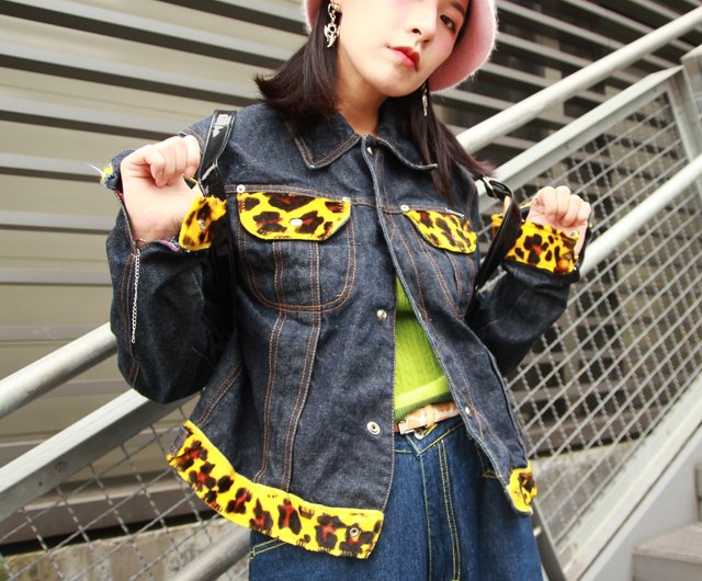 Yellow leopard print hot sale denim jacket