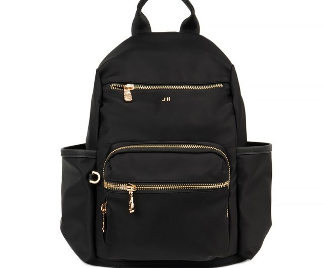 Black nylon hotsell backpack gold zipper