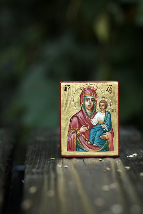 手描きの正統派キリスト教の聖母マリアのアイコン、宗教画