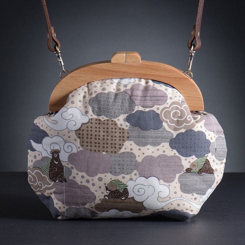 [Wang Kung Fu Fatda] retro wooden mouth gold bag - large section [grey] #可爱#熊猫 - Messenger Bags & Sling Bags - Cotton & Hemp Gray