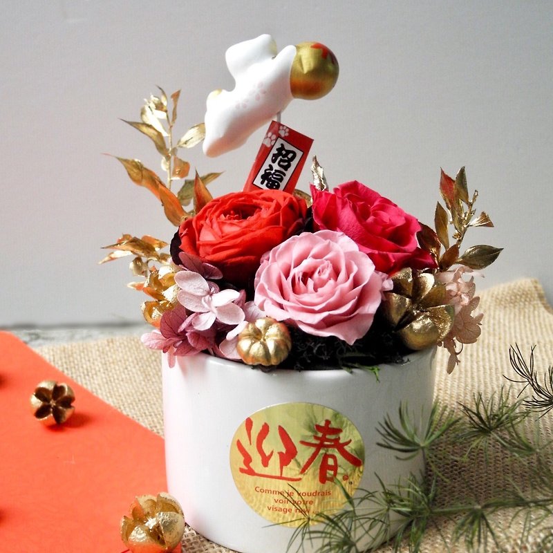 ウォン・フックは、新年の儀式で良い冬のジャスミンを持っています - 観葉植物 - 寄せ植え・花 レッド