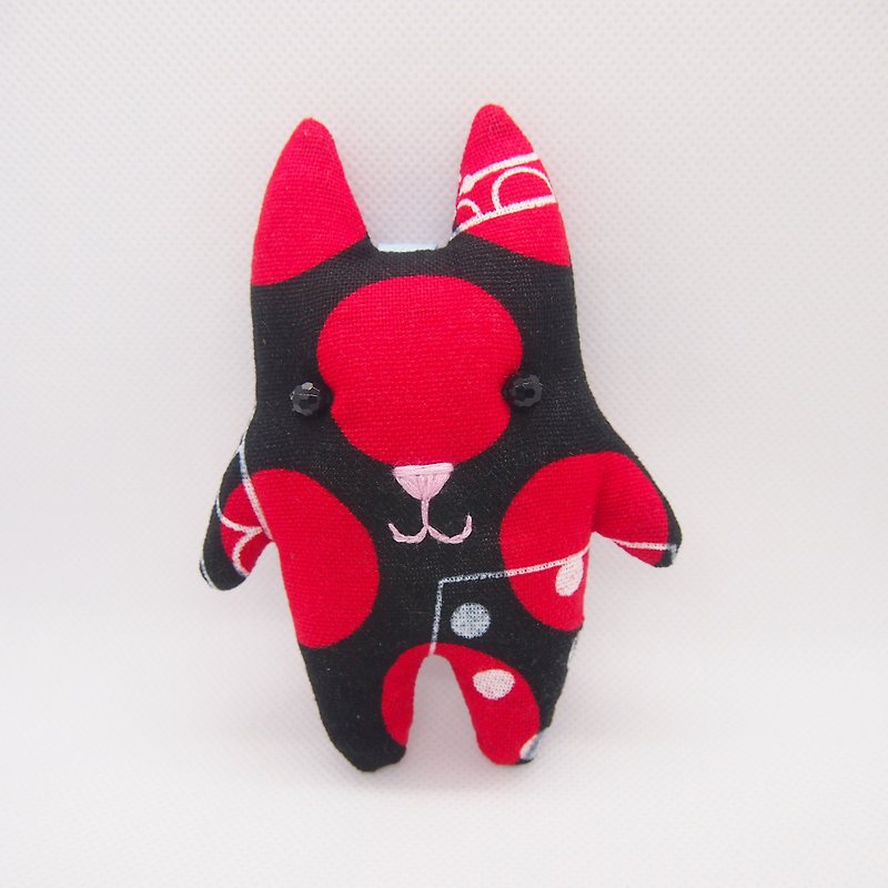 +赤い点+布の猫のキーリング - チャーム - コットン・麻 レッド