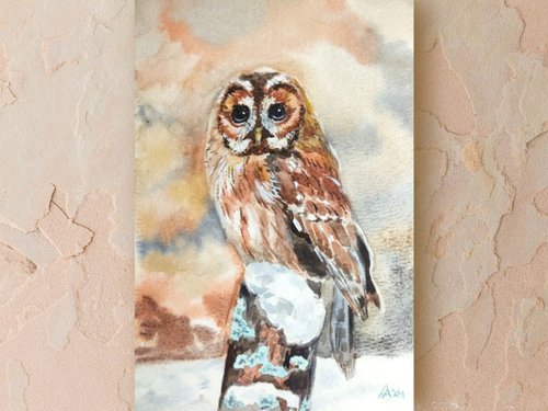 原画 アート 絵画 画家 フクロウ 梟 鳥 雛鳥 小鳥 縁起物 動物 白い鳥 雨 imgrc0097986758.jpg