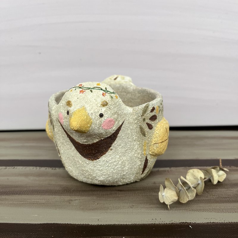 A Lu 萌鳥陶盆栽器/擺飾/禮物/手做手繪/美國進口高砂陶 僅此一件 - 盆栽/植栽 - 陶 多色