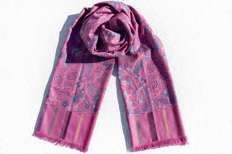 喀什米爾Cashmere 編織羊絨圍巾 純羊毛圍巾披巾 戒指絨披肩-花朵 - 圍巾/披肩 - 羊毛 粉紅色