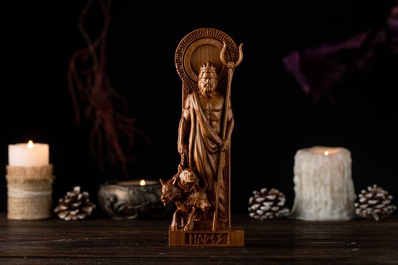 ハデス ギリシャの神、ハデス ギリシャの像、ギリシャの神々、異教の像、ギリシャのパンテオン - 人形・フィギュア - 木製 ブラウン