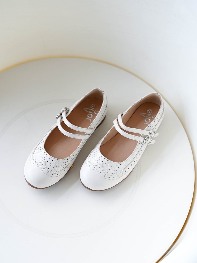 Bone-colored girls' princess Mary Jane flat round toe British retro college style simple and elegant versatile student shoes - รองเท้าเด็ก - หนังเทียม หลากหลายสี