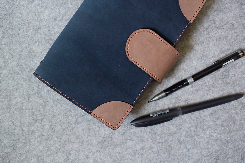 YOURS leather loose-leaf notebook with rounded magnetic buckle + L clip dark blue suede + log - Notebooks & Journals - Genuine Leather 