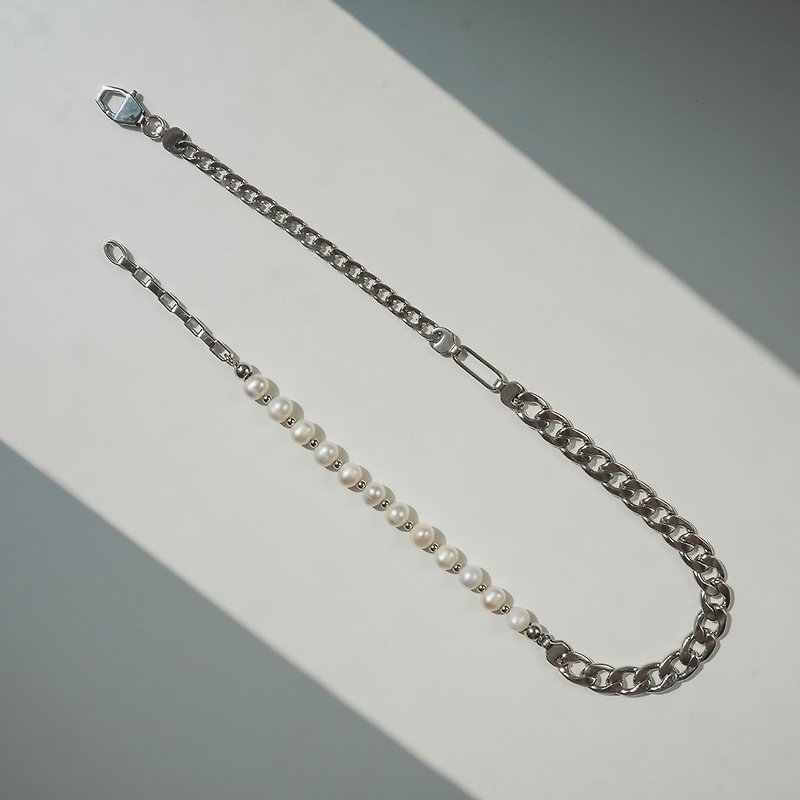 Unisex | 極晝系列 - 日暈 * 不鏽鋼珍珠項鍊 - 項鍊 - 不鏽鋼 銀色