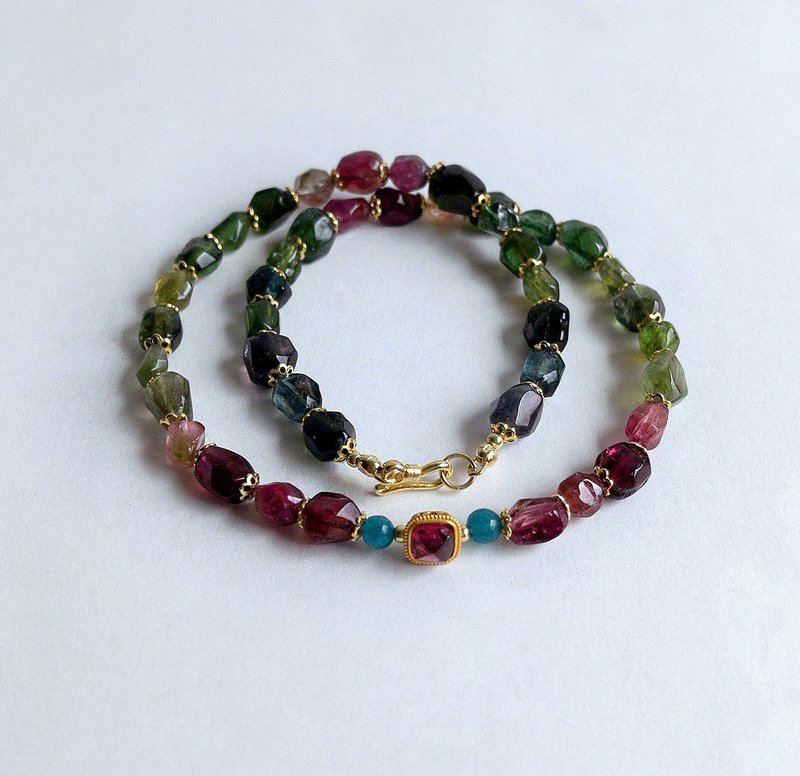 Gemstone Natural Ore Candy Tourmaline Double Circle Bracelet - Bracelets - Gemstone Multicolor