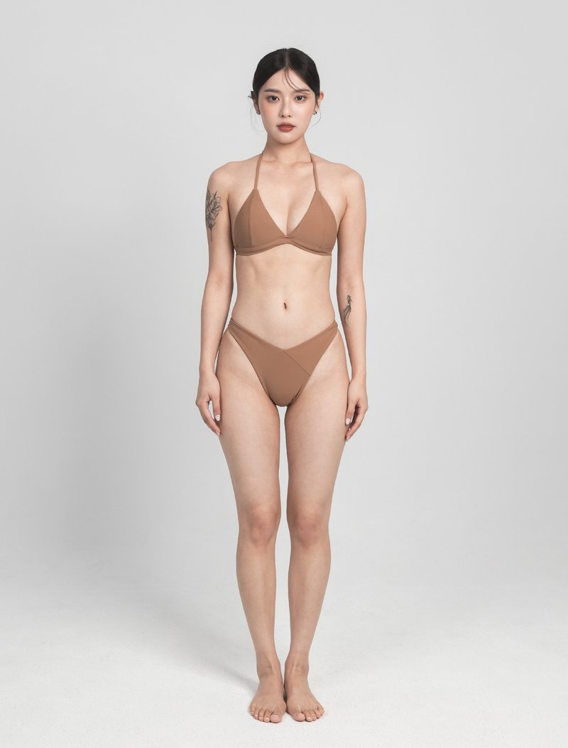 Lark 雲雀棕 / 簡約拼接 三角補曬上衣 / Top - 女泳衣/比基尼 - 其他材質 卡其色