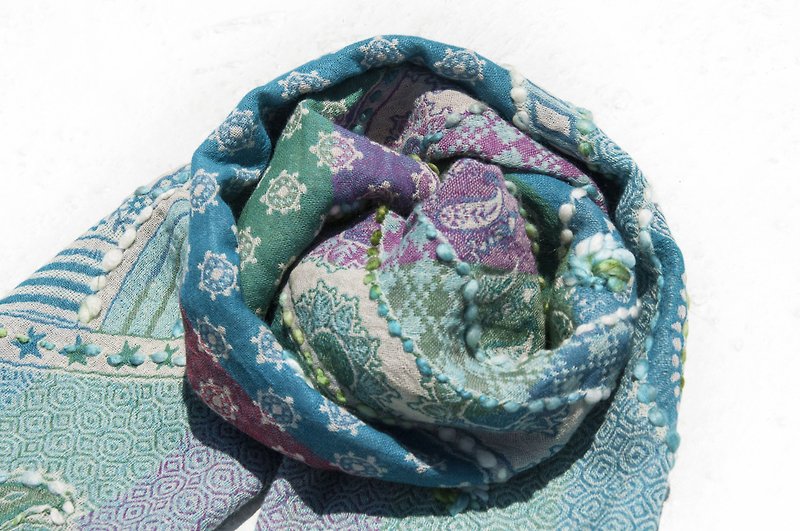 Boiled wool shawl/knit scarf/embroidery scarf/wool shawl/Kashmir Cashmere-Flower - Knit Scarves & Wraps - Wool Multicolor