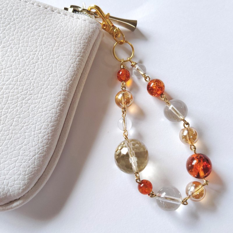 Natural stone charms and straps Amber Lemon Quartz Golden Aura Quartz - เชือก/สายคล้อง - เครื่องประดับพลอย 