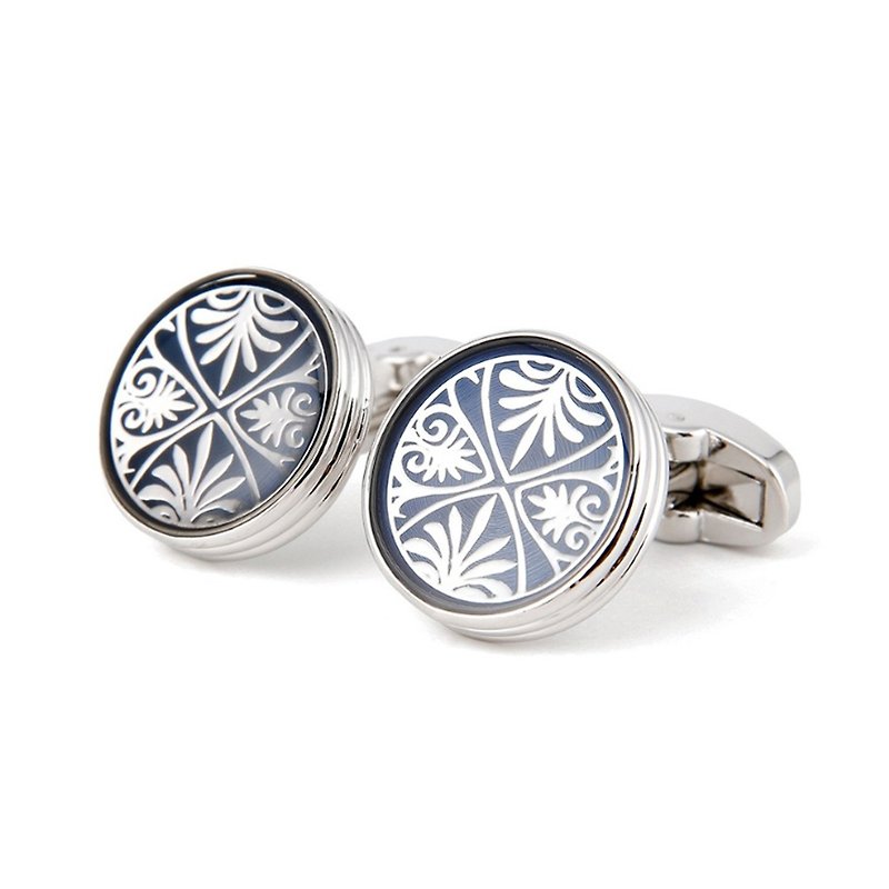 Kings Collection Round Blue Pattern Cufflinks KC10058a Blue - Cuff Links - Other Metals Blue