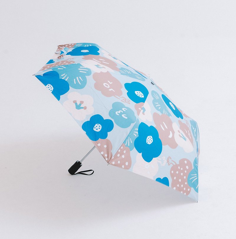[hahababyX Fuyu Umbrella] Coffee blue heart flower automatic folding umbrella - Umbrellas & Rain Gear - Other Materials Multicolor