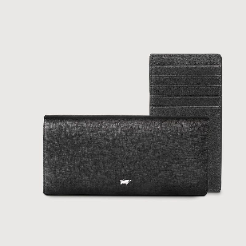 [Free upgrade gift packaging] Xinna 18-card two-fold long clip-black/BF820-631-BK - Wallets - Genuine Leather Black