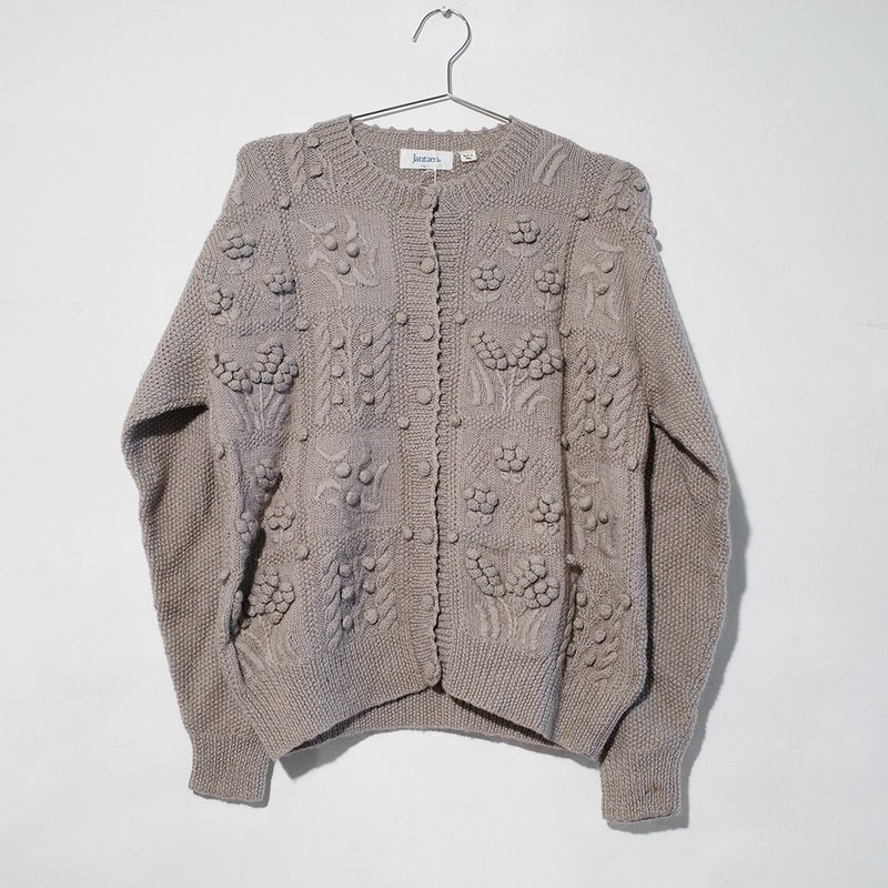 復古毛衣 古著毛衣 古著 毛衣 100% 純羊毛 經典花花 R00330 - 男毛衣/針織衫 - 羊毛 卡其色