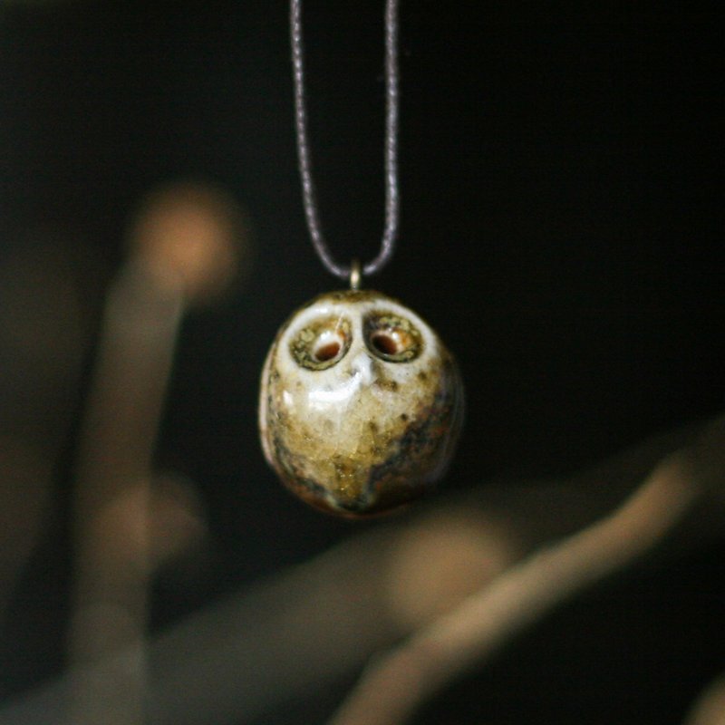 Firewood Pottery Essential Oil Necklace Crystal Owl - Necklaces - Pottery Brown