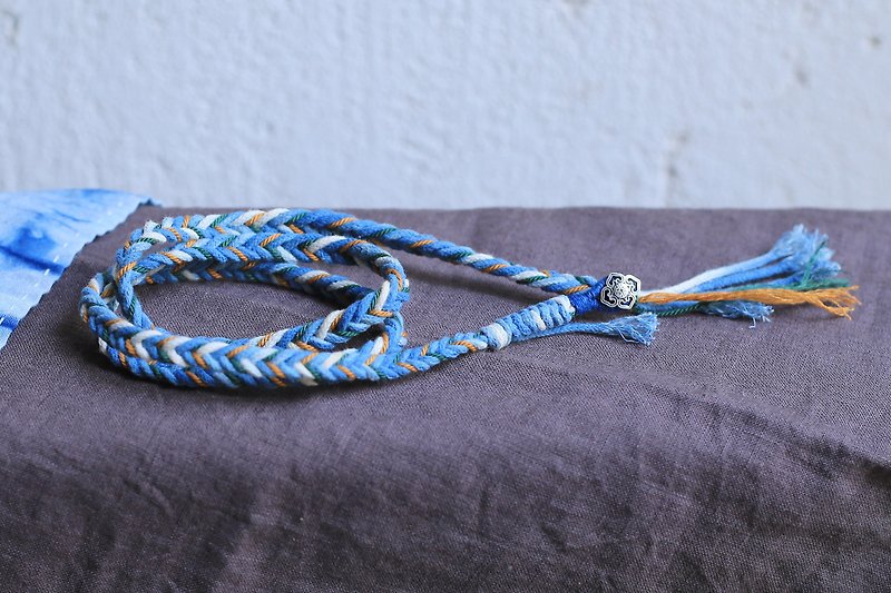 Original handmade custom plant blue dye s925 Ruyi silver buckle couple necklace multi-circle bracelet art - สร้อยคอ - ผ้าฝ้าย/ผ้าลินิน 